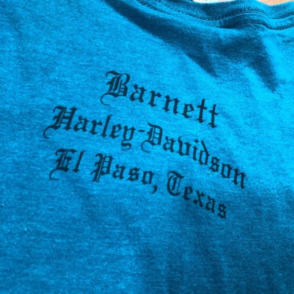 Harley Davidson "2014" Skull 💀 T-Shirt Teal V- neck El Paso Texas Size Large - Picture 12 of 12